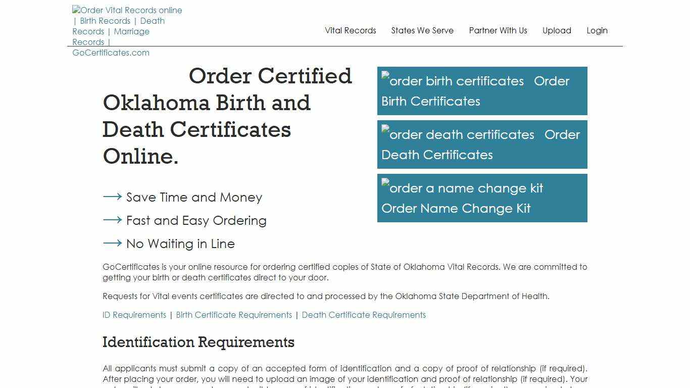 Oklahoma Birth Certificates Oklahoma Death Certificates GoCertificates.com